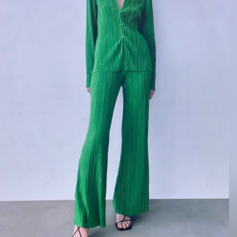 Zara Green Plisse Pants